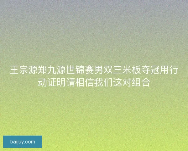 王宗源郑九源世锦赛男双三米板夺冠用行动证明请相信我们这对组合